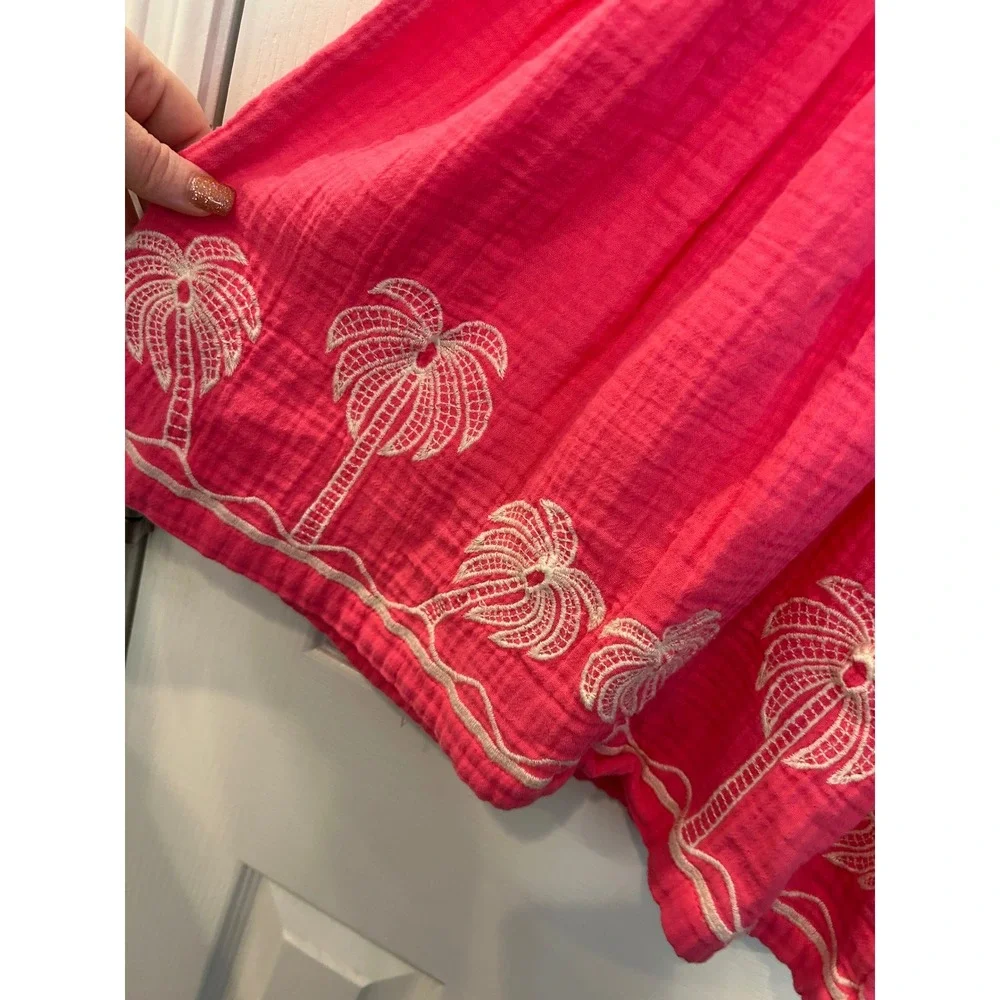 Old Navy Gauze Dress Pink Palm‎ Tree Embroidered Summer Sundress 4T